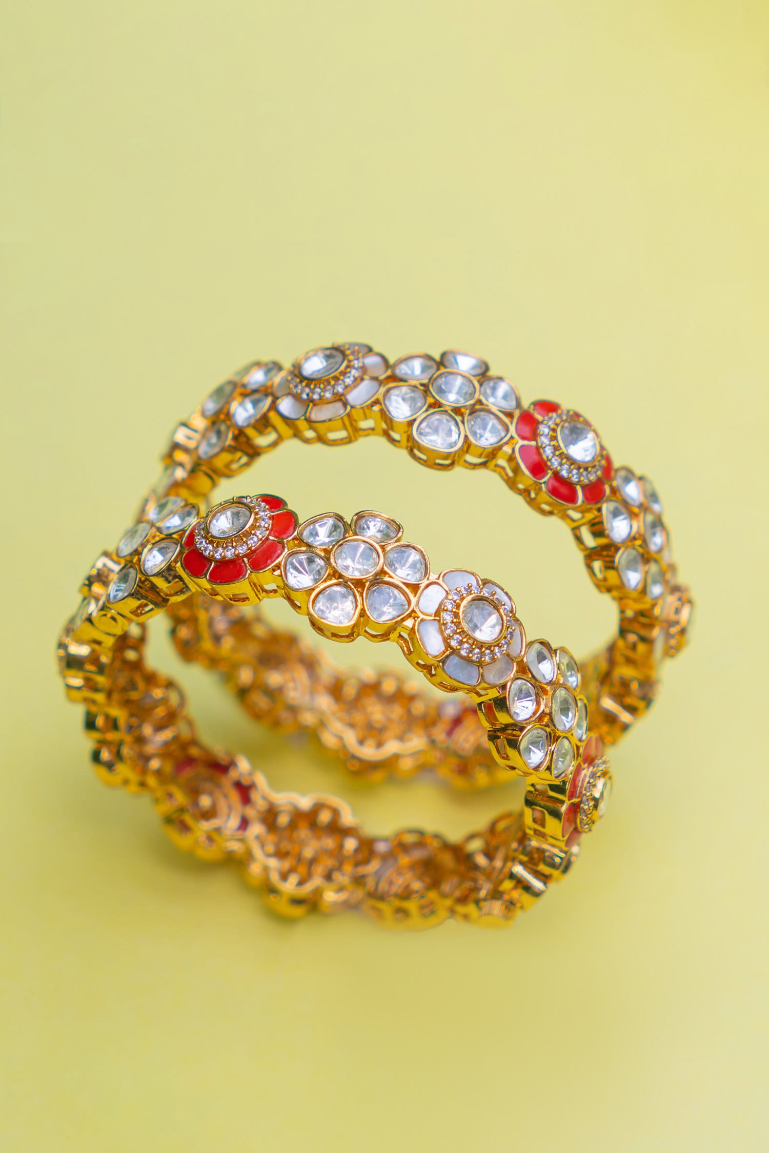 Kundan Embellished Bangles - Set of 2 