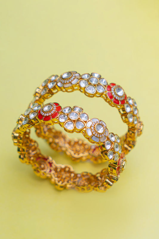 Kundan Embellished Bangles - Set of 2 