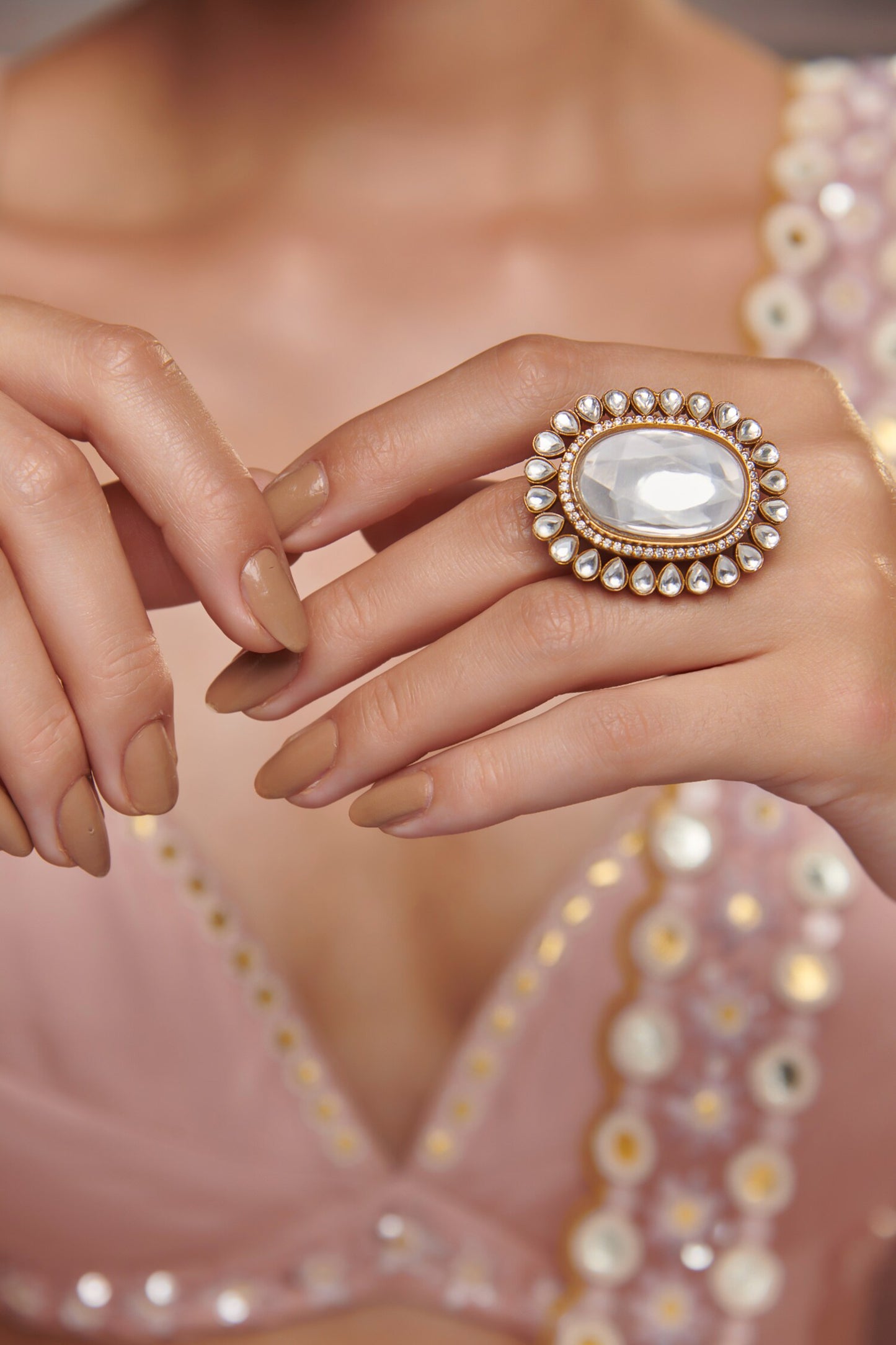 Gold Polki Embellished Ring 