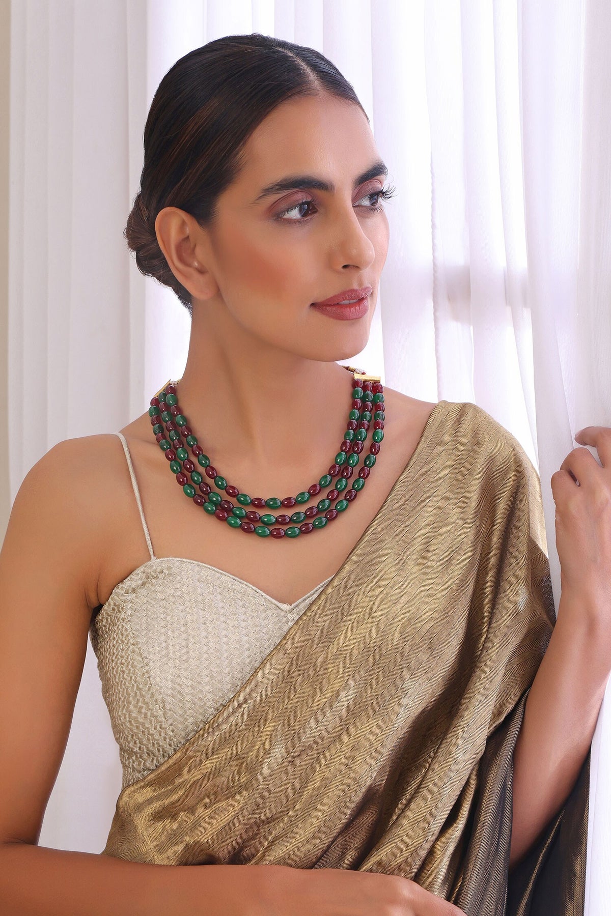 Beads Embellished Layered Necklace Set 