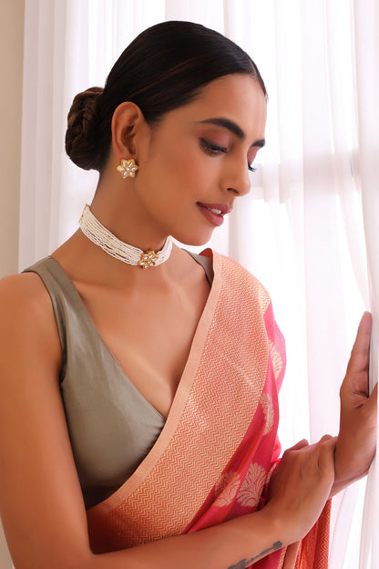 Kundan & Pearl Embellished Choker Necklace Set 