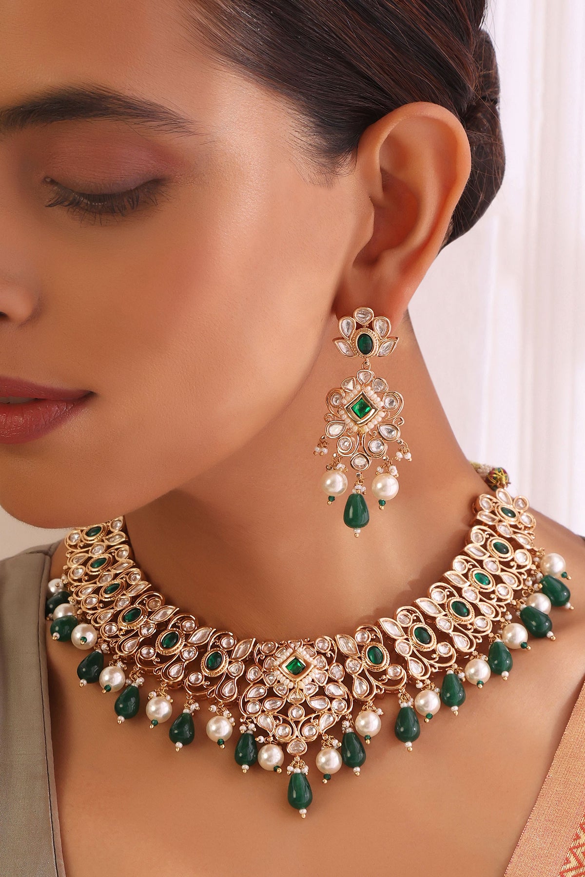 Polki & Stone Embellished Choker Necklace Set 