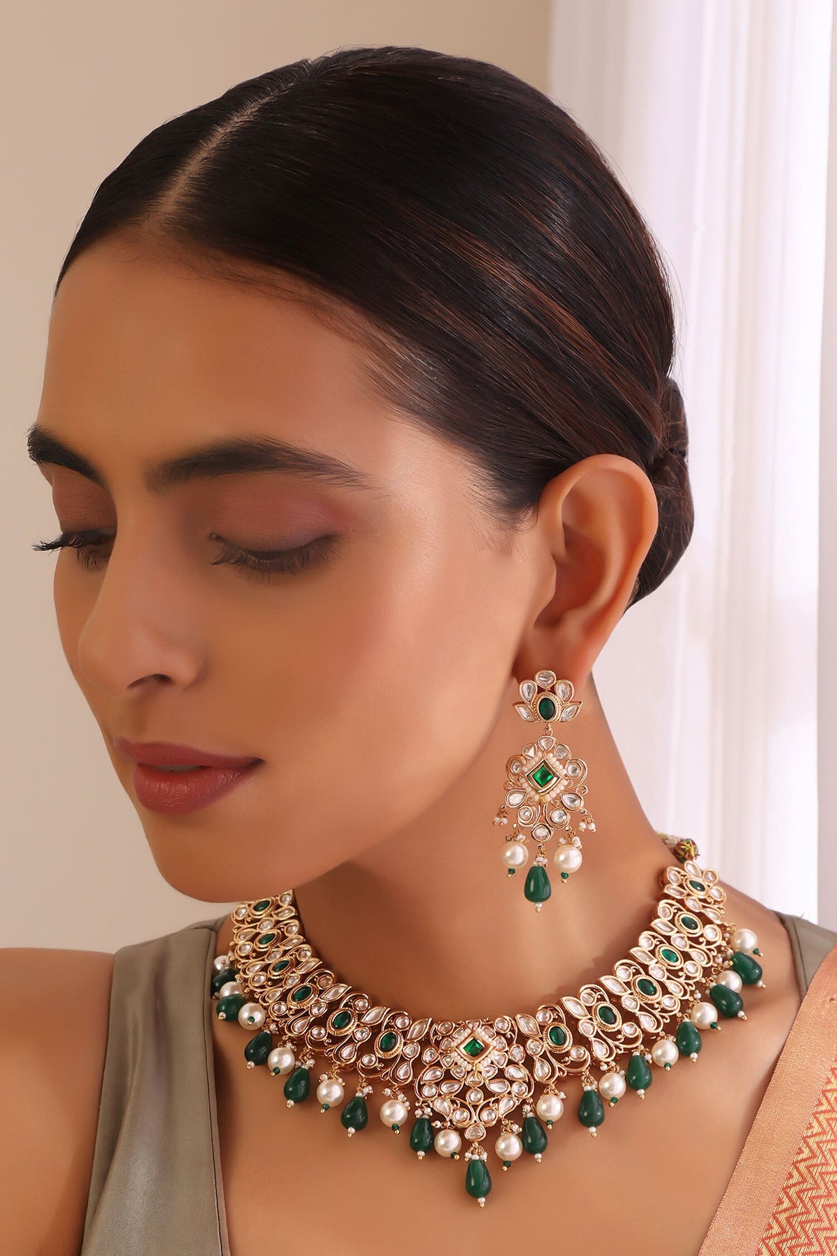 Polki & Stone Embellished Choker Necklace Set 
