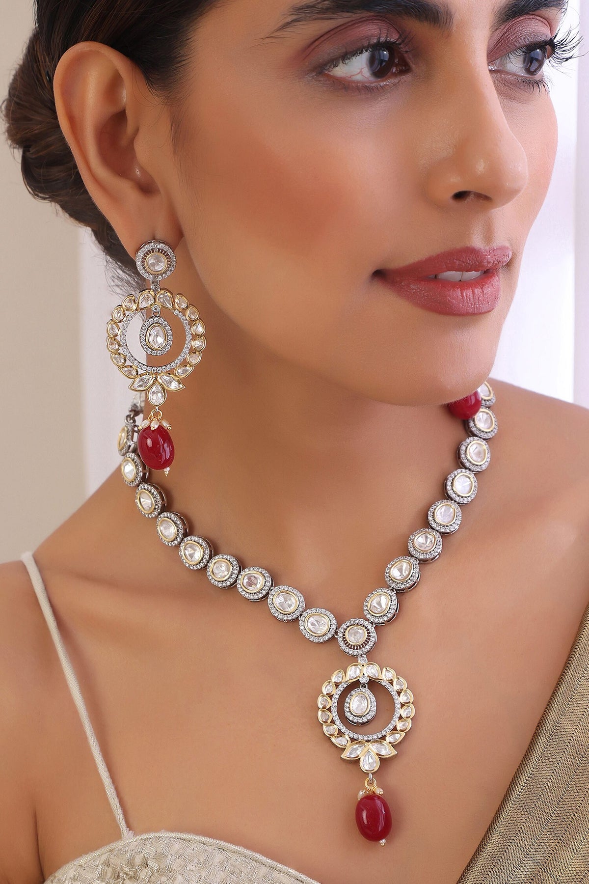 Polki Embellished Pendant Necklace Set 