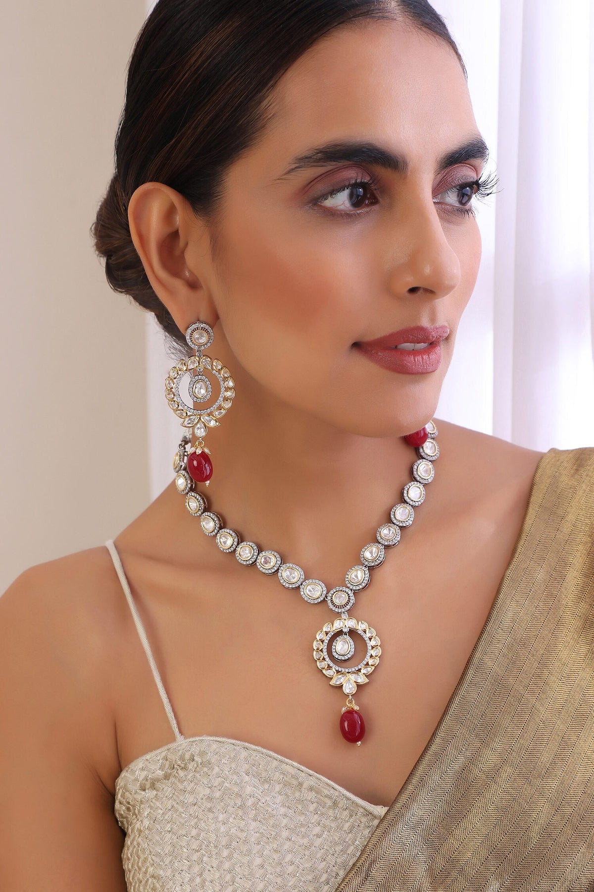 Polki Embellished Pendant Necklace Set 