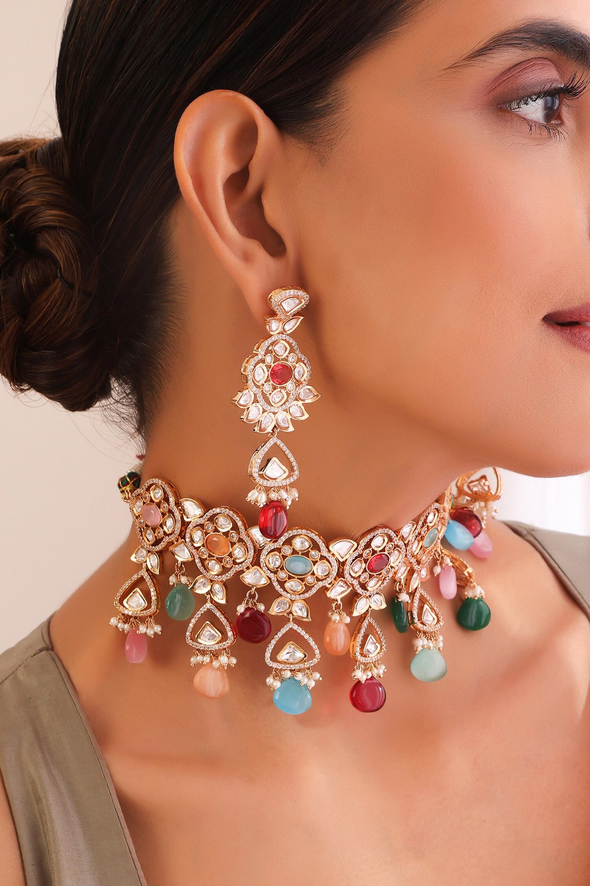 Stone & Polki Embellished Choker Necklace Set 