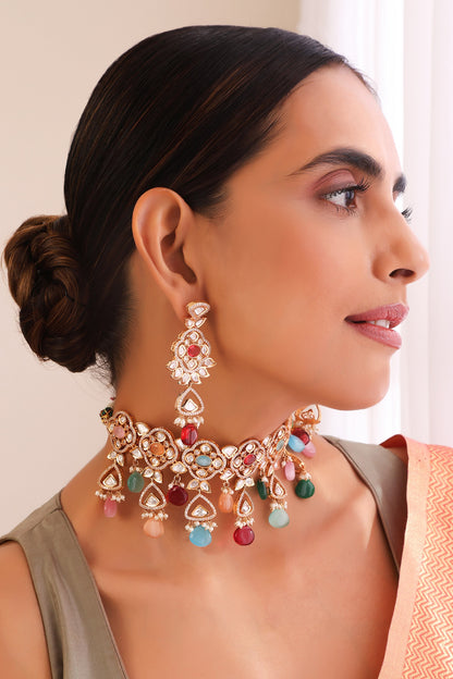 Stone & Polki Embellished Choker Necklace Set 