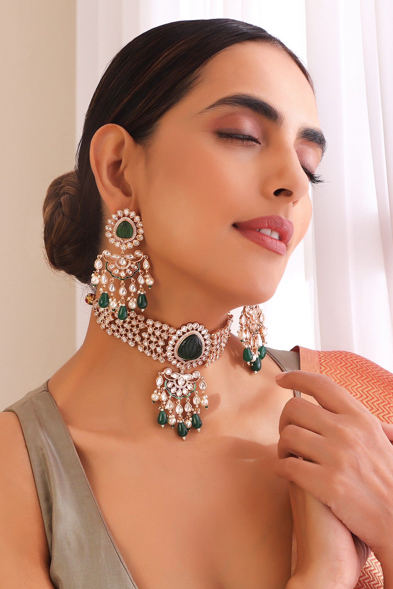 Polki & Stones Embellished Choker Necklace Set 