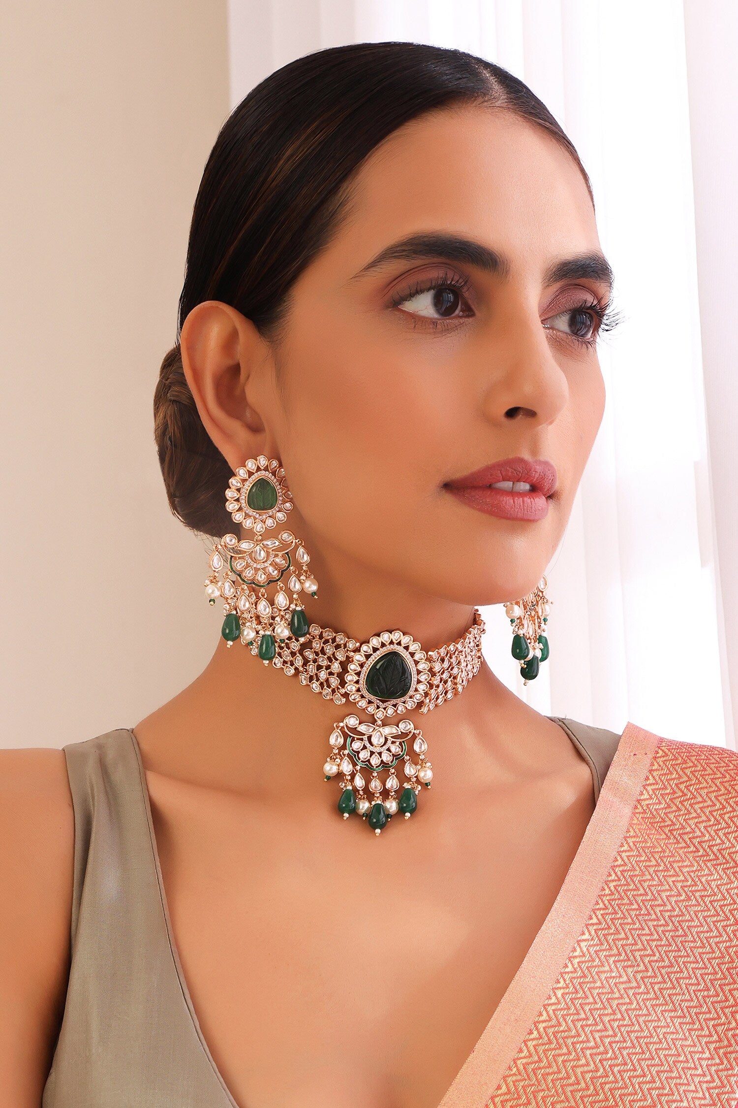 Polki & Stones Embellished Choker Necklace Set 