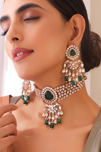 Polki & Stones Embellished Choker Necklace Set 