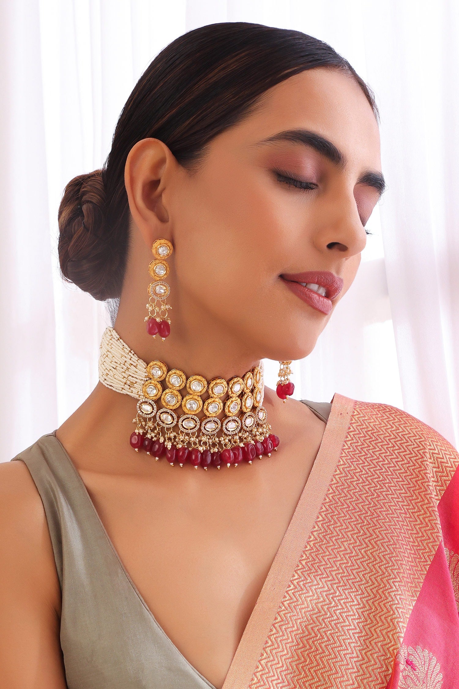 Stone Embellished Choker Necklace Set 