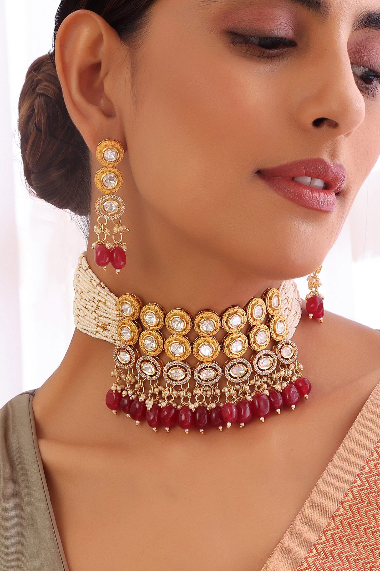 Stone Embellished Choker Necklace Set 