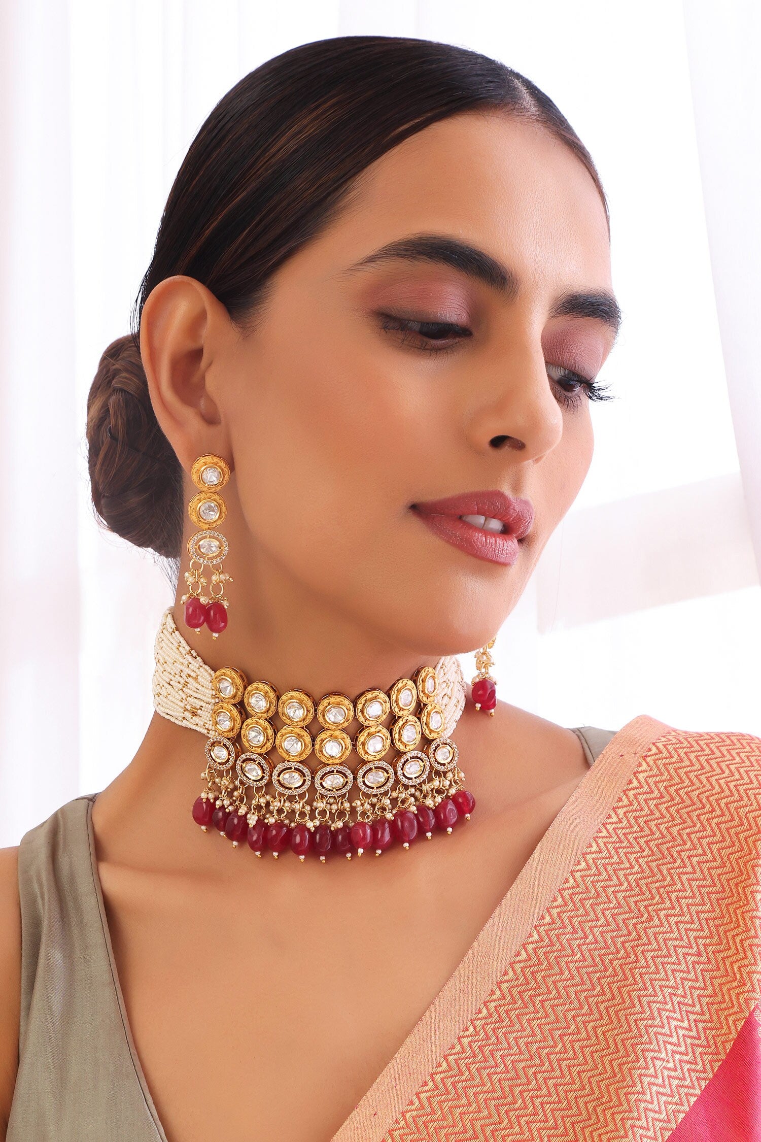Stone Embellished Choker Necklace Set 