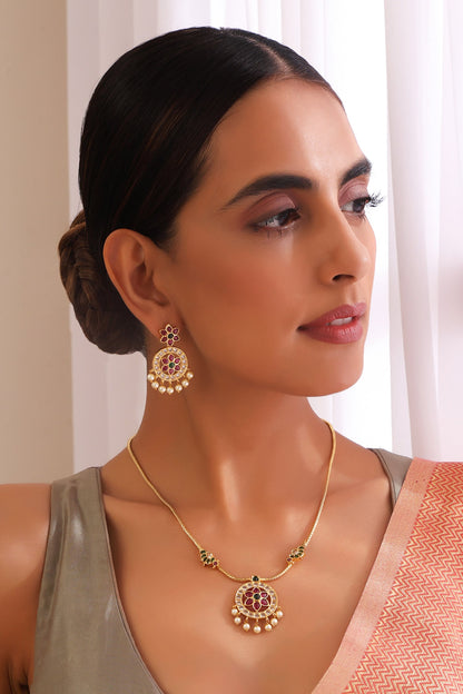Circular Jadau Pendant Necklace Set 