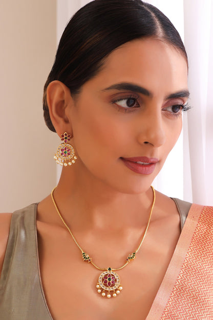Circular Jadau Pendant Necklace Set 