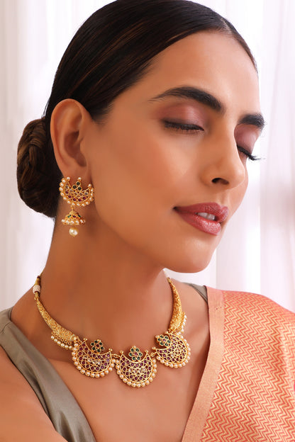 Crescent Embellished Necklace Set 