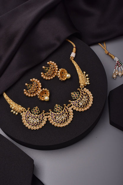 Crescent Embellished Necklace Set 