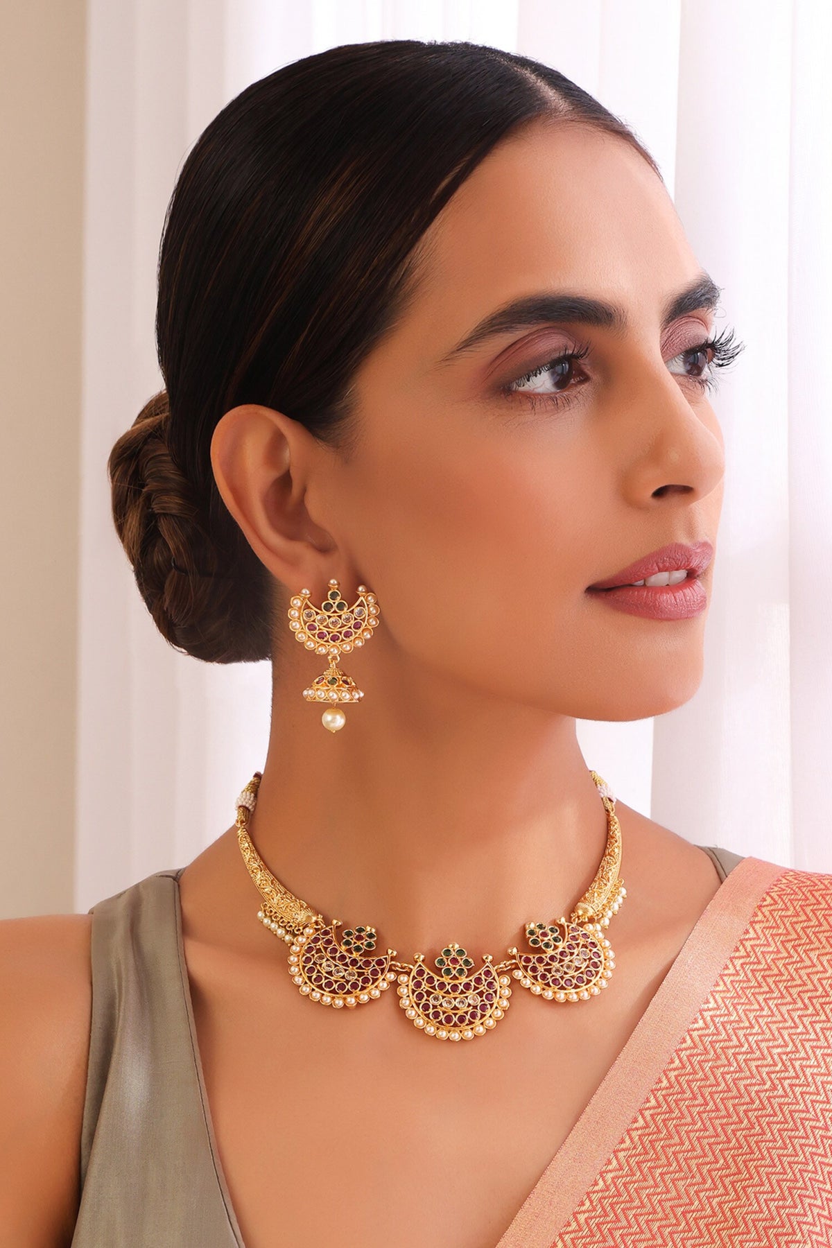 Crescent Embellished Necklace Set 
