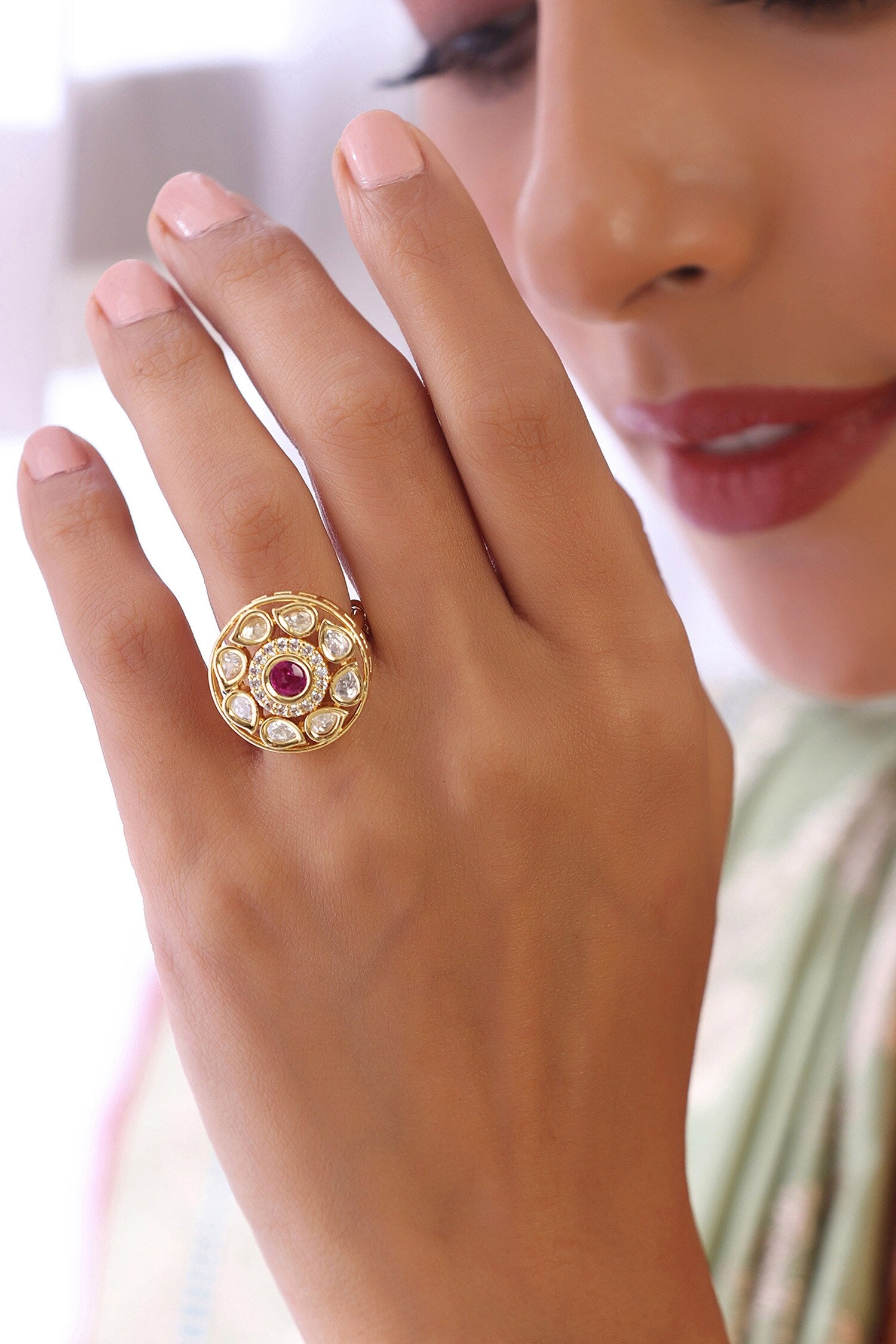 Kundan Embellished Circular Ring 