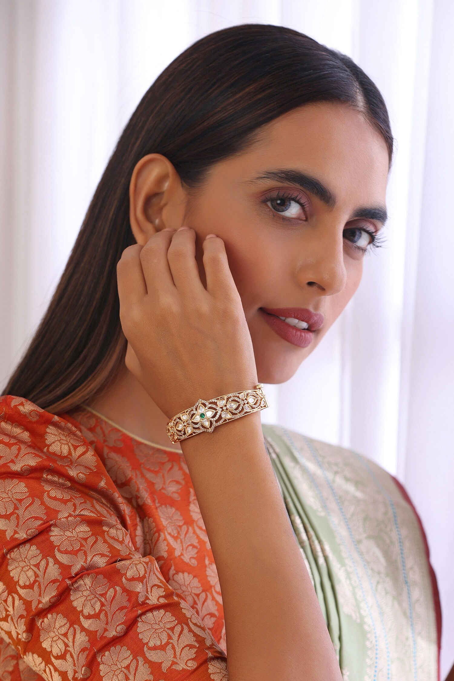 Polki Embellished Cutwork Bracelet 