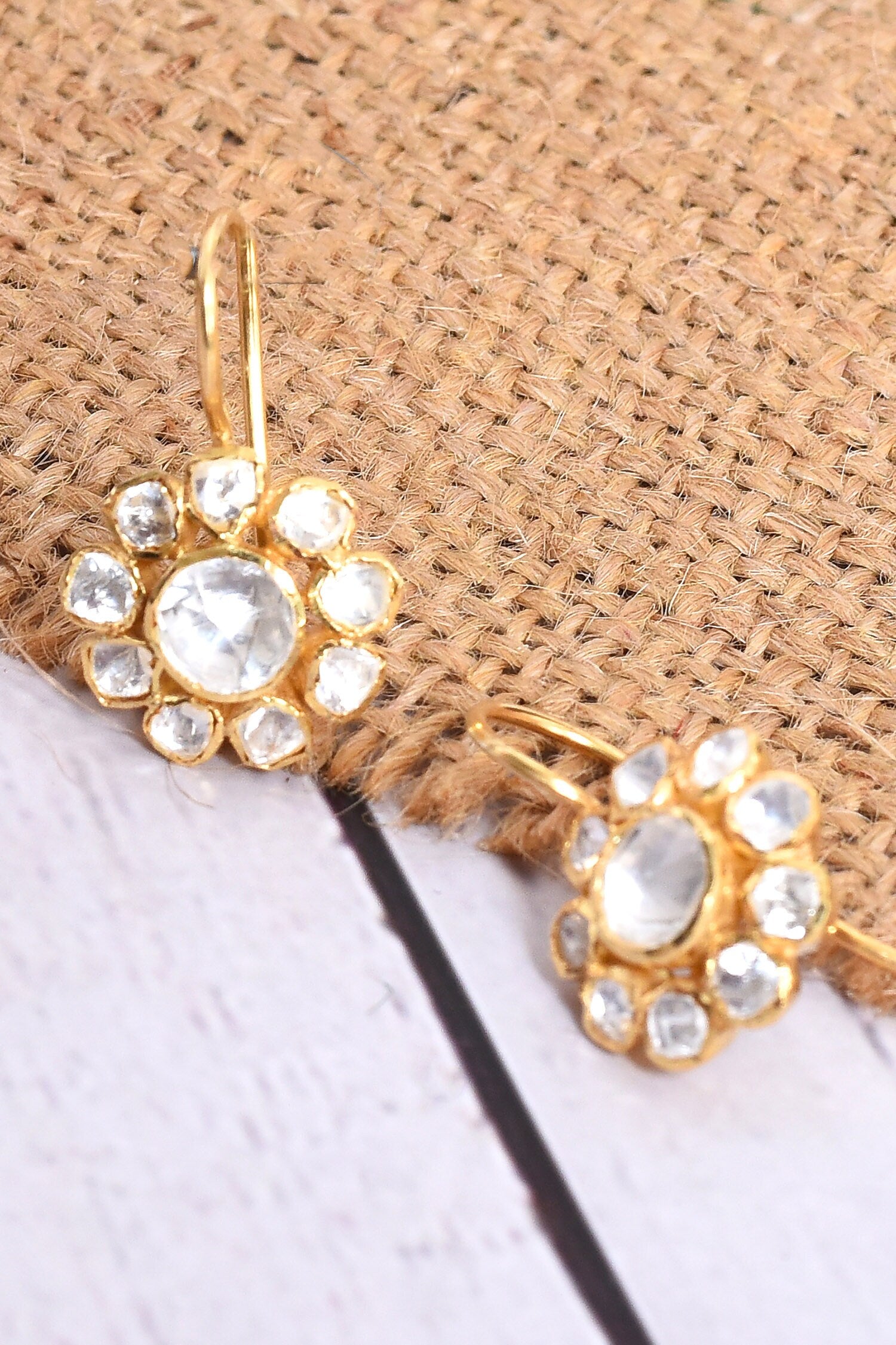 Polki Embellished Floral Stud Earrings 