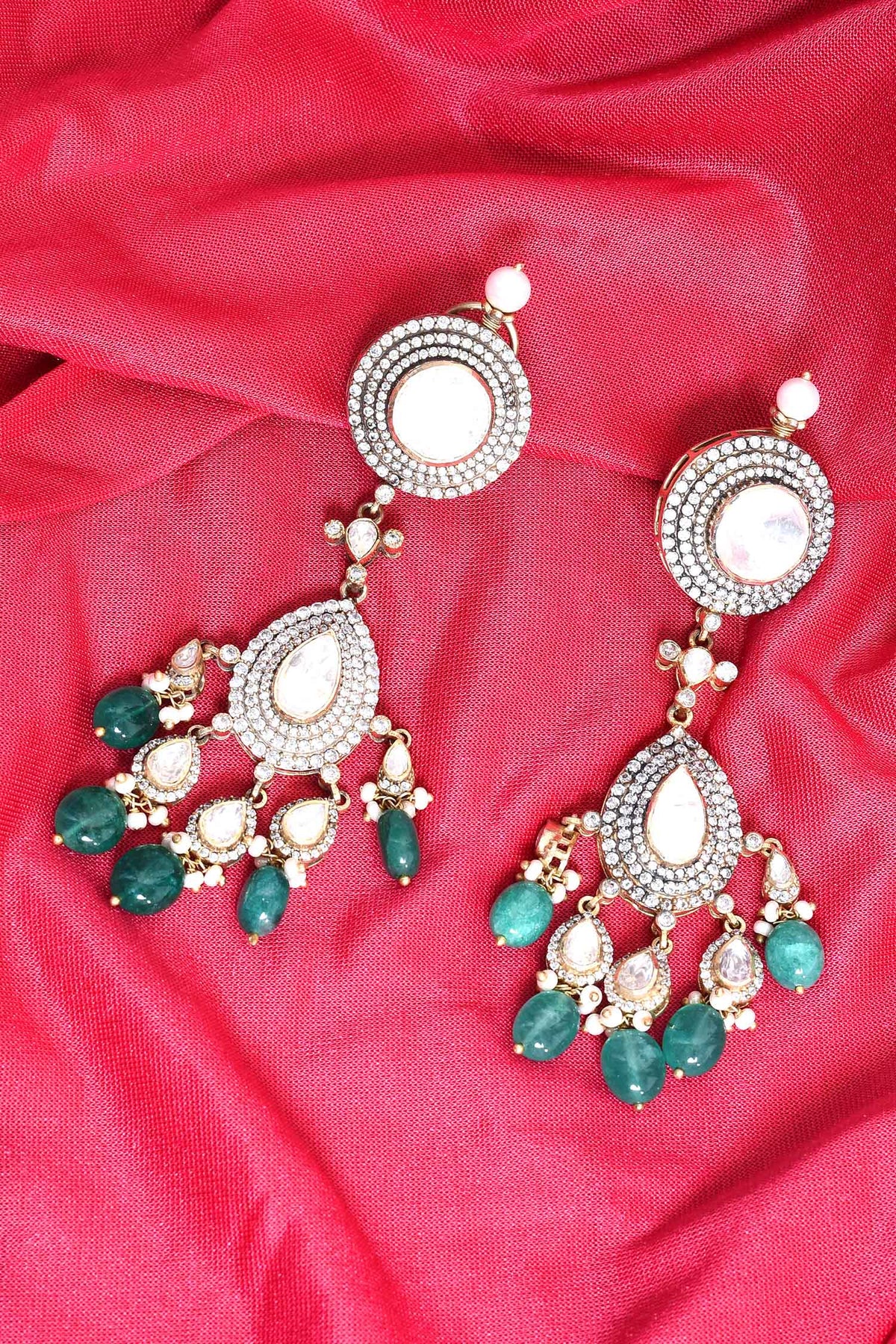 Emerald Embellished Tassel Earrings 