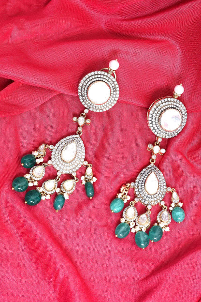 Emerald Embellished Tassel Earrings 