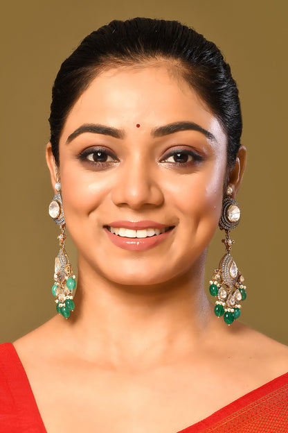 Emerald Embellished Tassel Earrings 