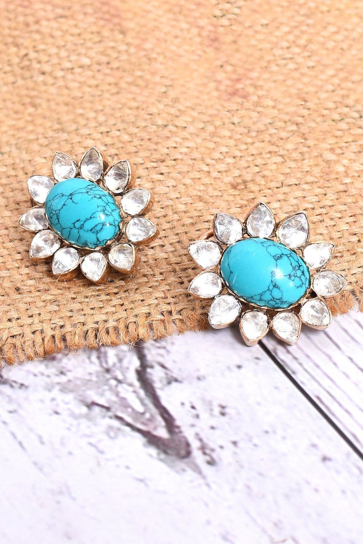 Turquoise Embellished Stud Earrings 