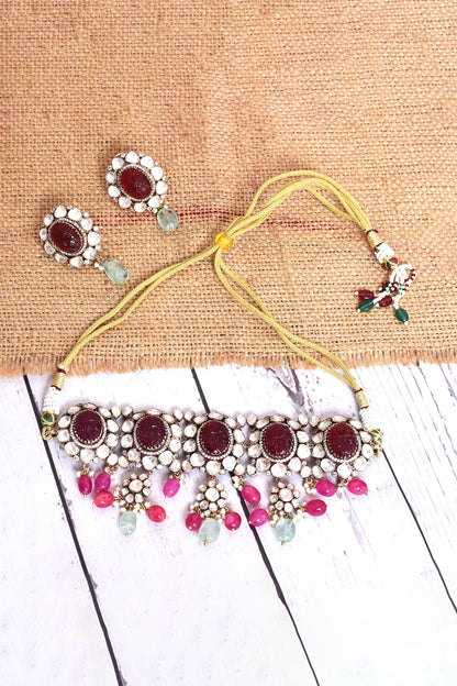Ruby Embellished Choker Set 