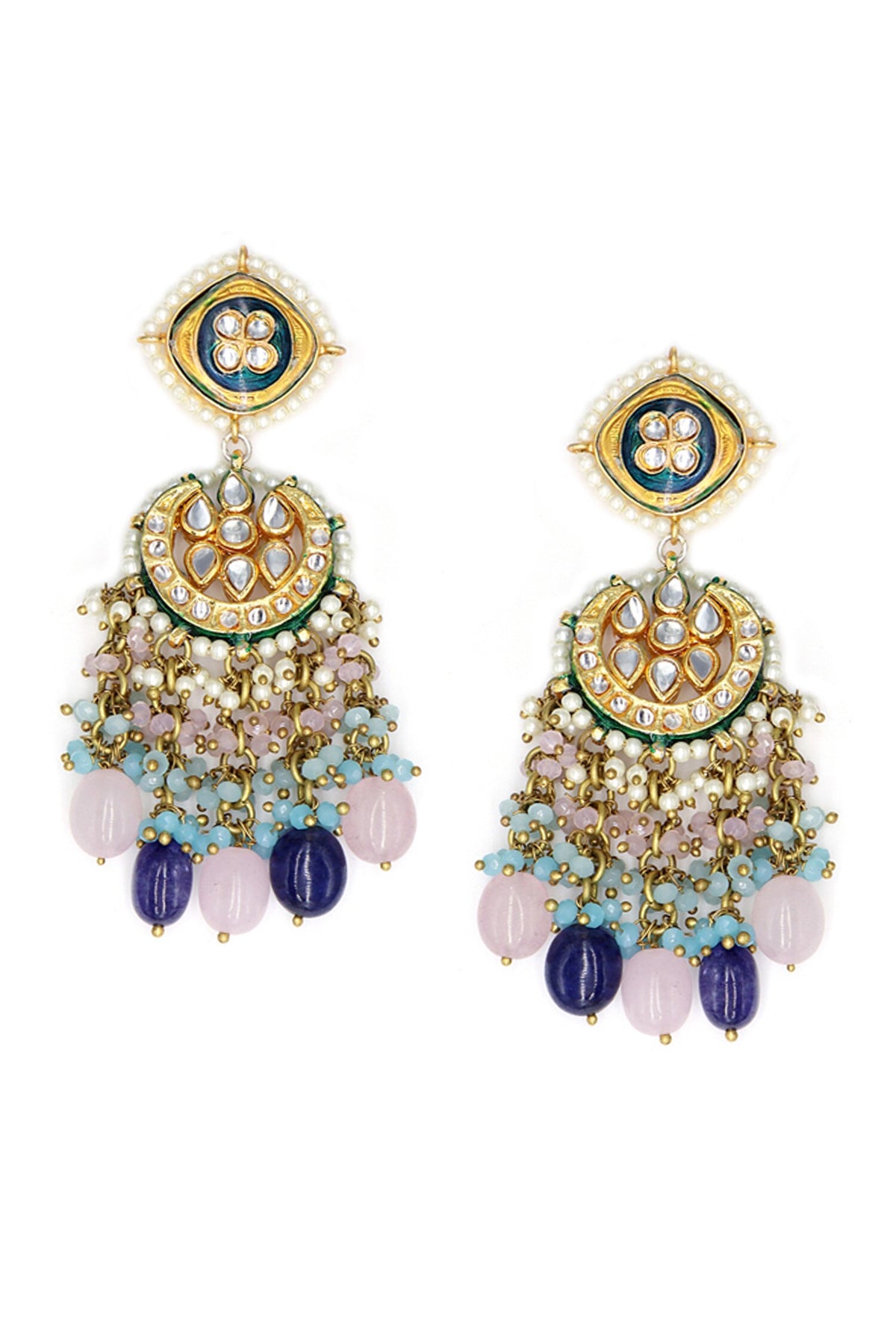 Semi Precious Stone Drop Half Moon Earrings 