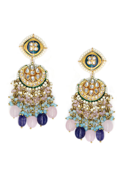 Semi Precious Stone Drop Half Moon Earrings 