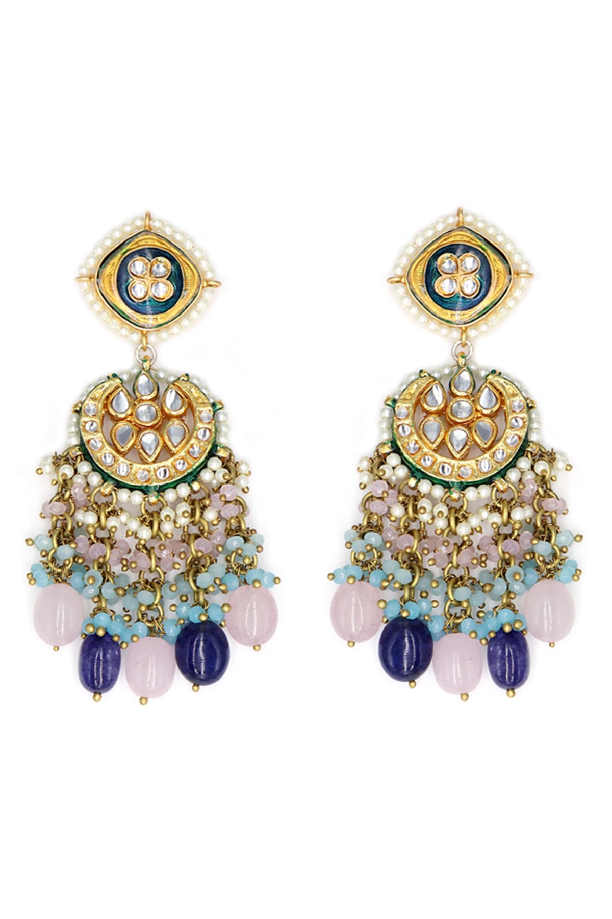 Semi Precious Stone Drop Half Moon Earrings 