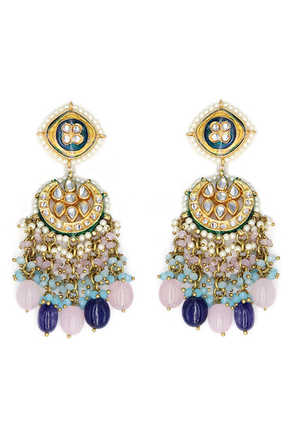 Semi Precious Stone Drop Half Moon Earrings 