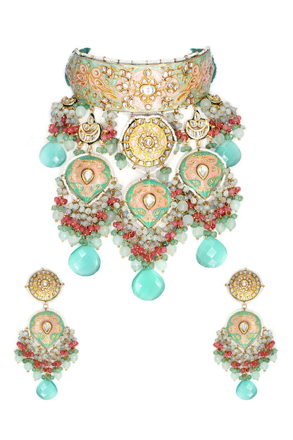 Kundan Embellished Choker Necklace Set 