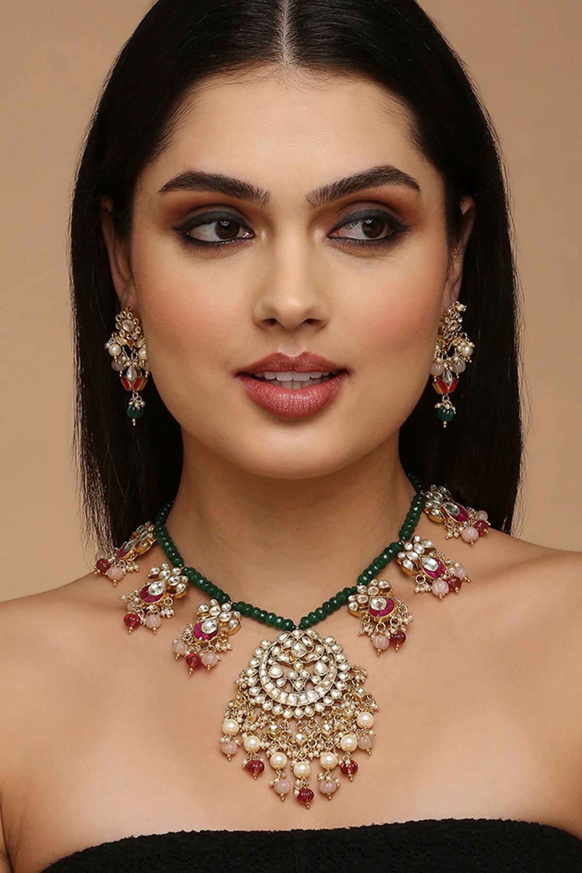Flower Cut Work Embellished Necklace Set 