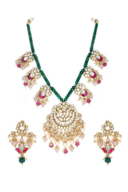 Flower Cut Work Embellished Necklace Set 