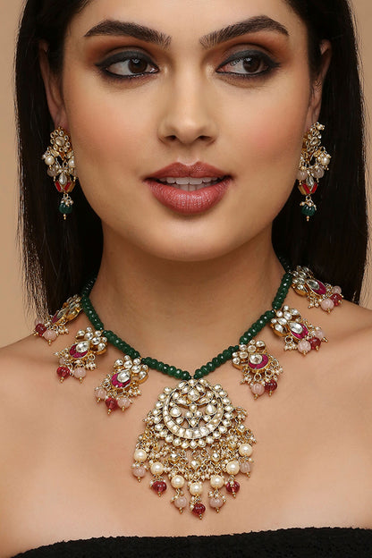 Flower Cut Work Embellished Necklace Set 