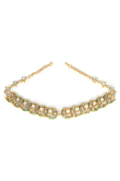 Crescent Cut Work Embellished Mathapatti 
