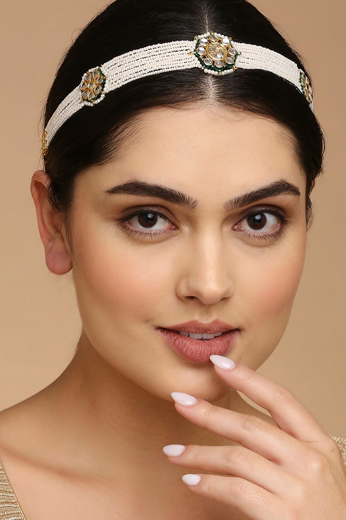Floral Pearl Embellished Mathapatti 