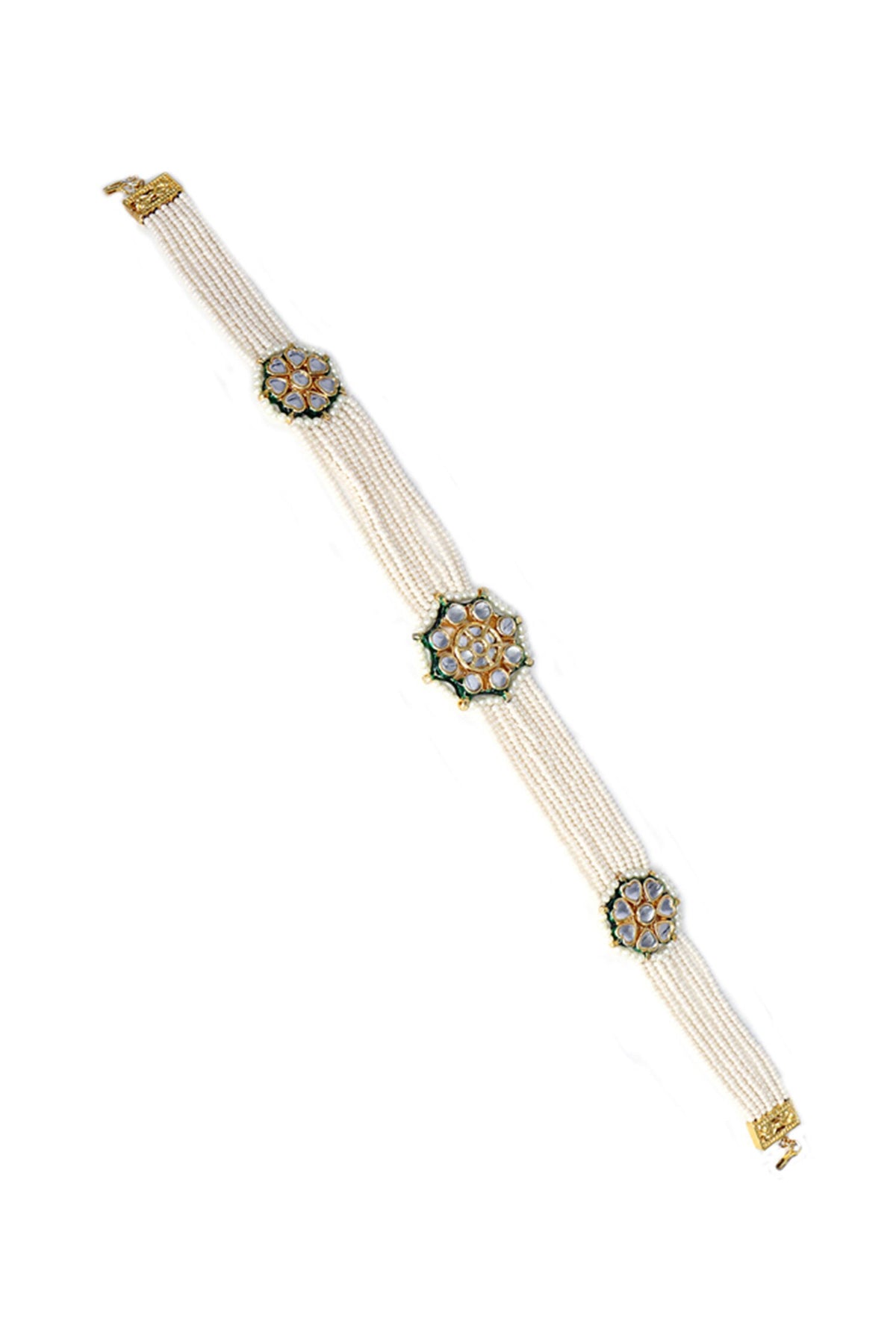 Floral Pearl Embellished Mathapatti 