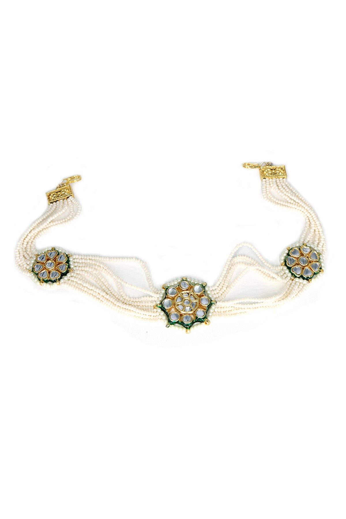 Floral Pearl Embellished Mathapatti 