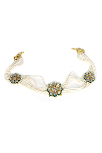 Floral Pearl Embellished Mathapatti 