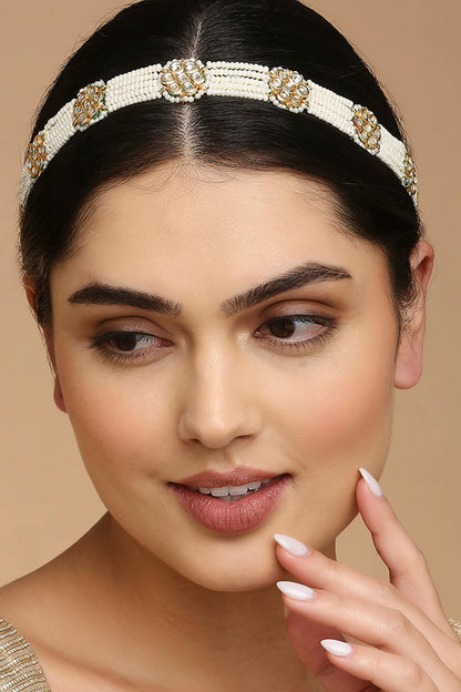 Pearl Embellished Floral Mathapatti 