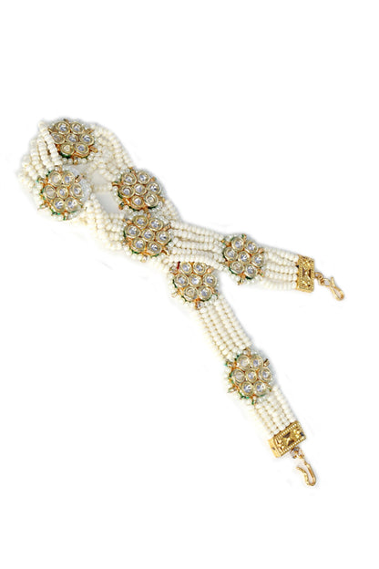 Pearl Embellished Floral Mathapatti 