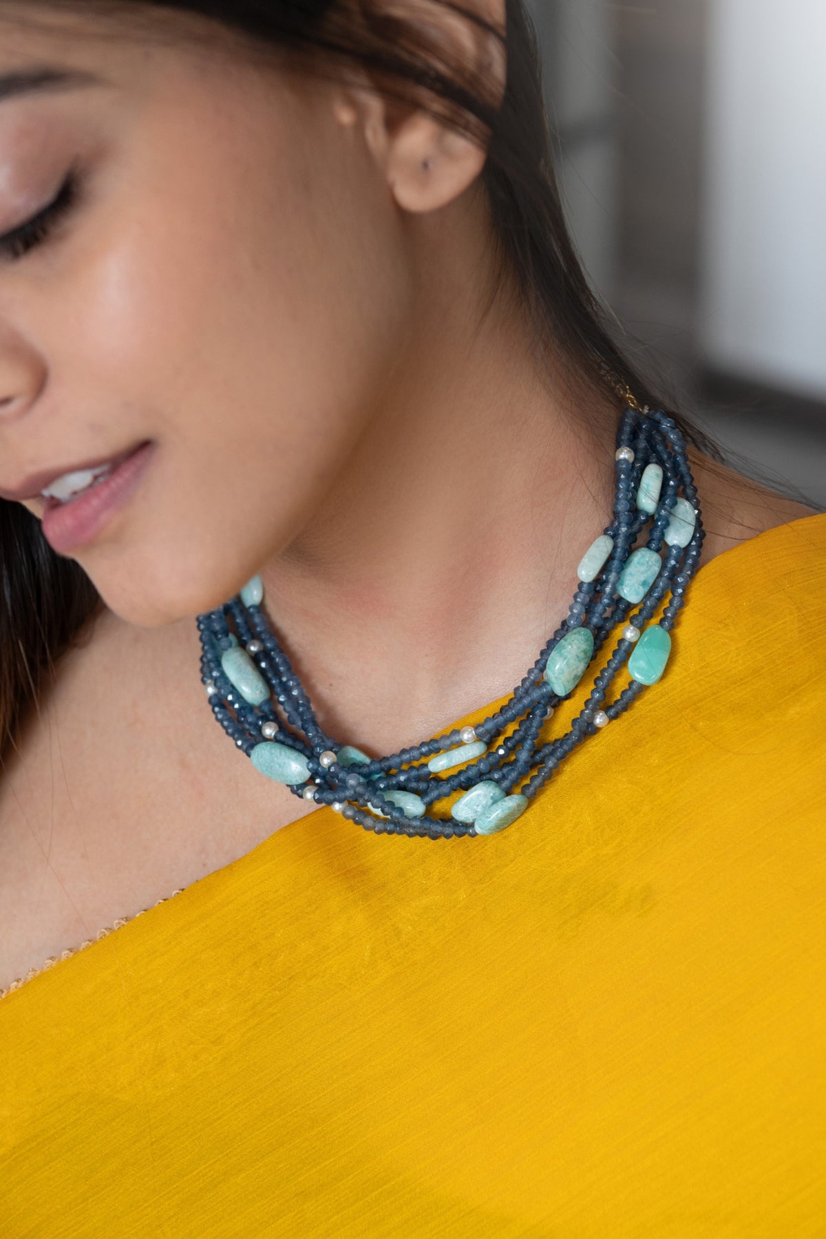 Layered Stone Embellished Choker Necklace 