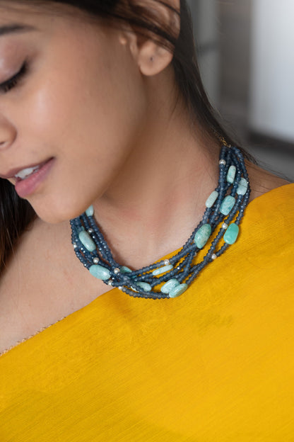 Layered Stone Embellished Choker Necklace 