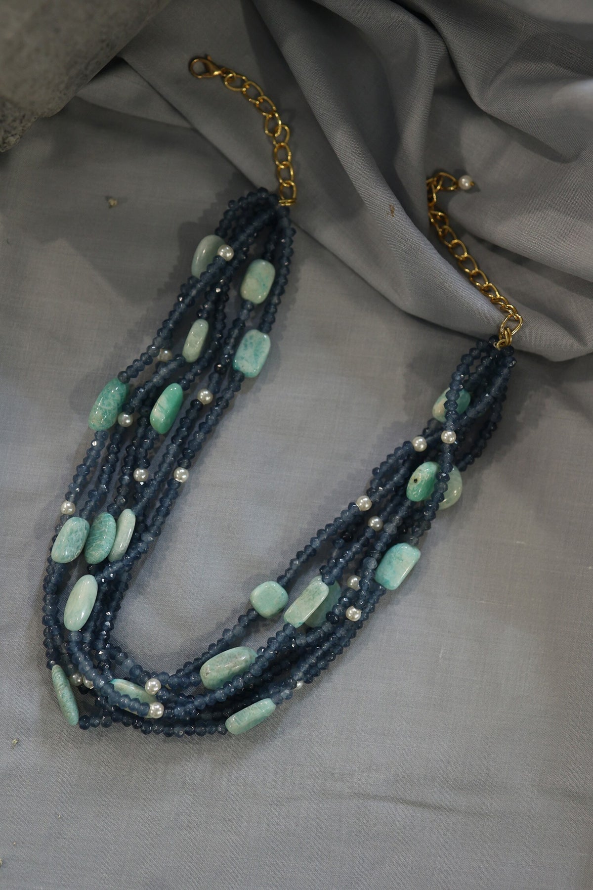 Layered Stone Embellished Choker Necklace 