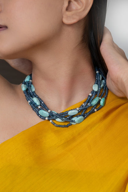 Layered Stone Embellished Choker Necklace 