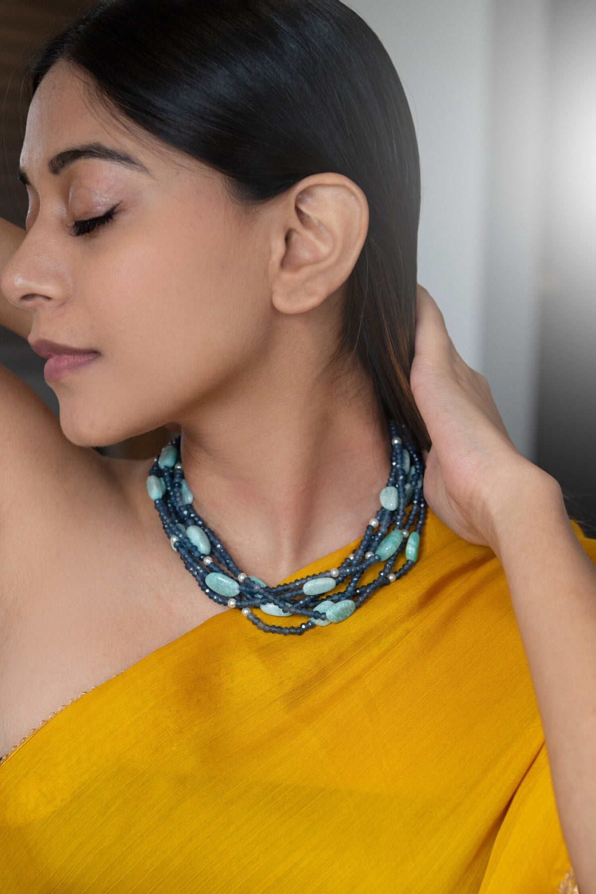 Layered Stone Embellished Choker Necklace 